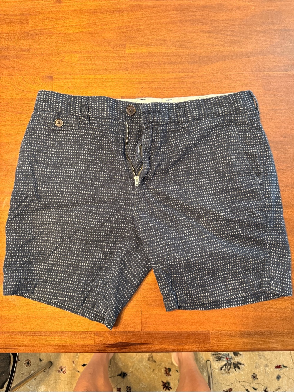 Frank & Oak Navy Microdot Cotton Blend Shorts